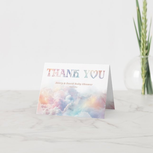 The Cloud Nine Rainbow  fluffy cloud Baby Shower  Thank You Card (Front)