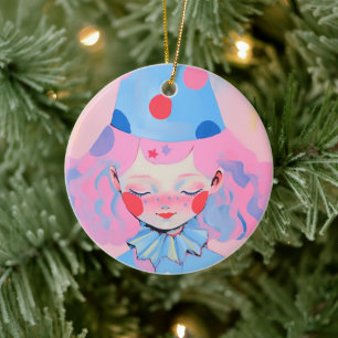 The Clown with Pink Hair Ceramic Tree Decoration