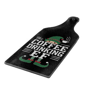 The Coffee Drinking Elf Family Matching Christmas Cutting Board