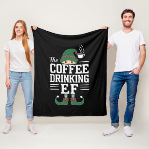 The Coffee Drinking Elf Family Matching Christmas  Fleece Blanket