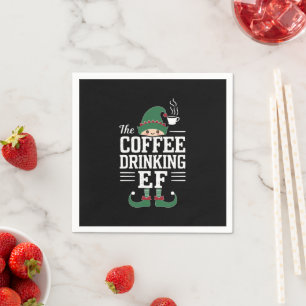 The Coffee Drinking Elf Family Matching Christmas Napkin