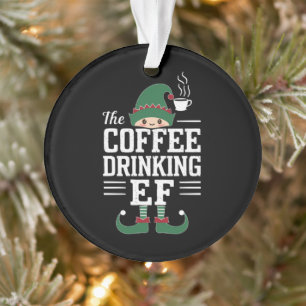 The Coffee Drinking Elf Family Matching Christmas  Ornament