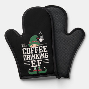The Coffee Drinking Elf Family Matching Christmas  Oven Mitt