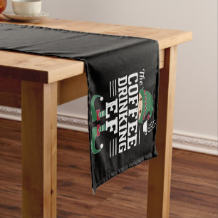 The Coffee Drinking Elf Family Matching Christmas Short Table Runner