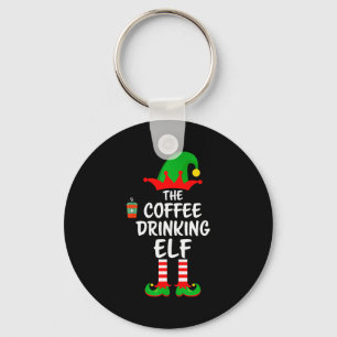 The Coffee Drinking Elf Matching Family Christmas  Key Ring