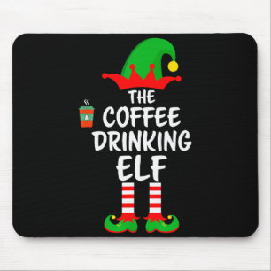 The Coffee Drinking Elf Matching Family Christmas  Mouse Pad