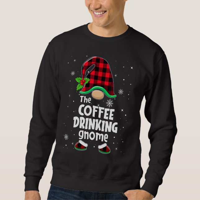 The Coffee Drinking Gnome Buffalo Plaid Christmas  Sweatshirt (Front)