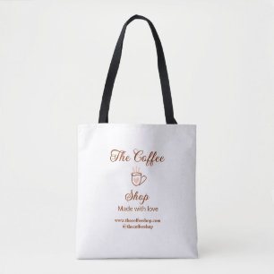The coffee shop and website social media business tote bag