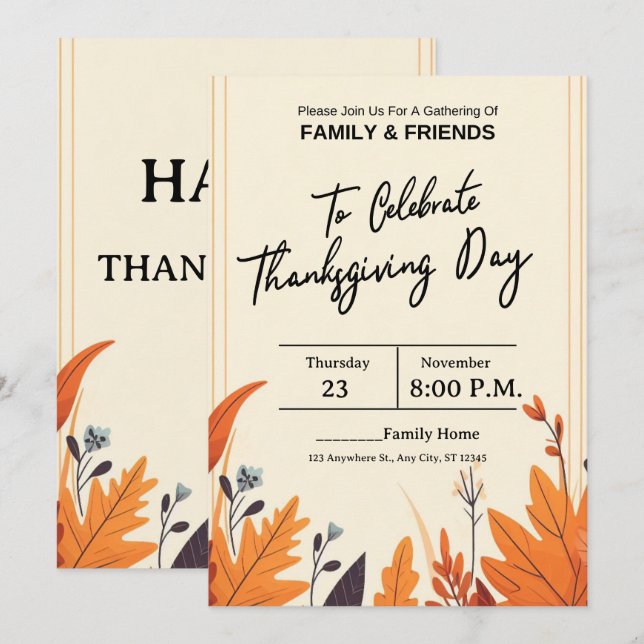 THE COLORFUL AUTUMN SEASON AND THANKSGIVING INVITATION (Front/Back)