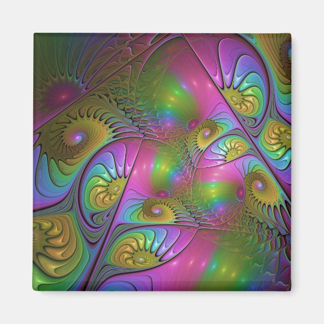 The Colorful Luminous Trippy Abstract Fractal Art Magnet (Front)