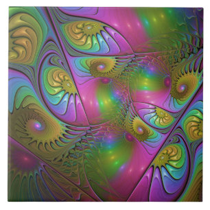 The Colorful Luminous Trippy Abstract Fractal Art Tile