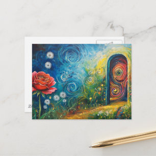 The colorful magical garden portal doorway postcard