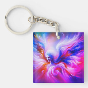 The Colorful Wispy Angel on Front + Back of a   Key Ring