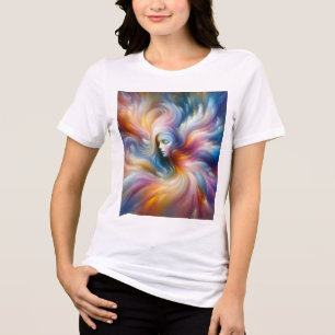 The Colorful Wispy Angel on Front of a White Tri-Blend Shirt