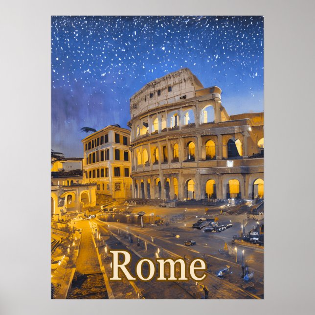 The Colosseum in Rome at Night Poster (Front)