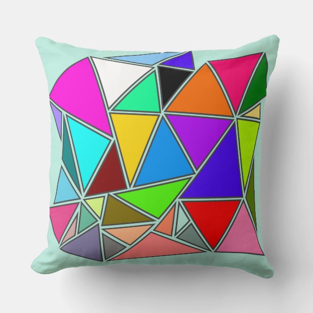 The Colour Palette of Triangles in Mint Background Cushion (Front)