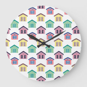 The Colourful Beach Houses Large Clock