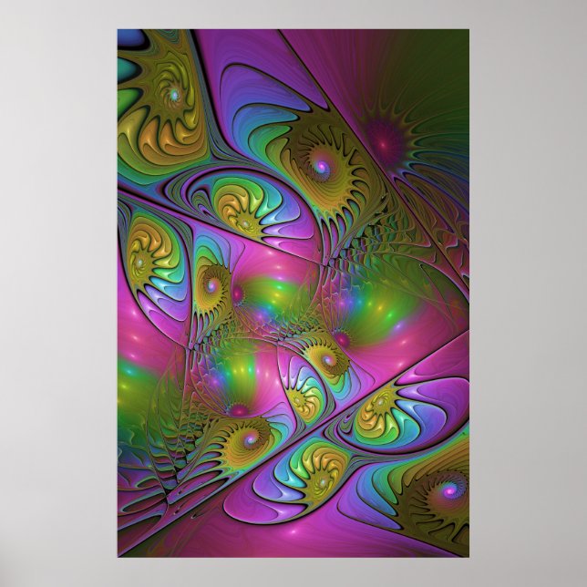 The Colourful Luminous Modern Abstract Fractal Art Poster (Front)