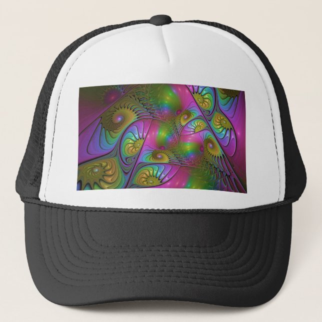 The Colourful Luminous Modern Abstract Fractal Art Trucker Hat (Front)