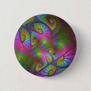 The Colourful Luminous Trippy Abstract Fractal Art 6 Cm Round Badge