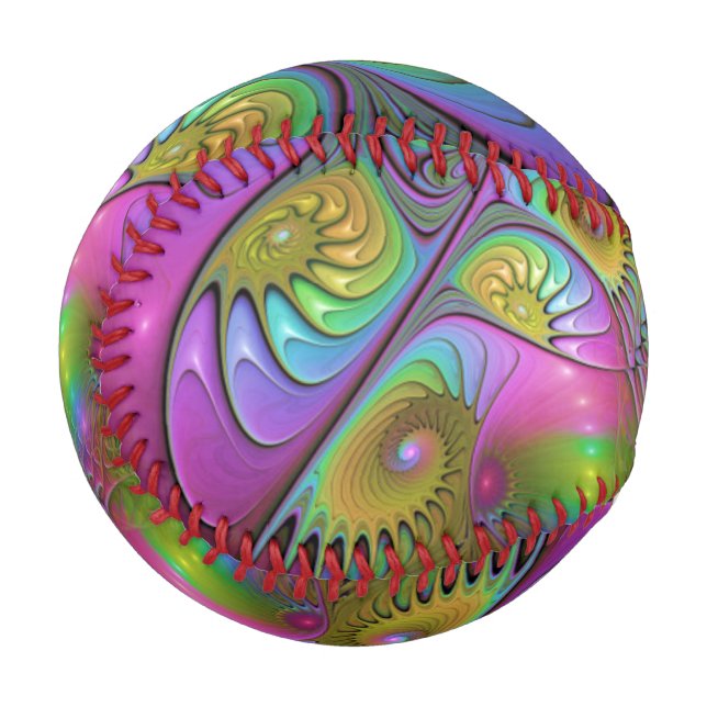 The Colourful Luminous Trippy Abstract Fractal Art Baseball (Front Left)