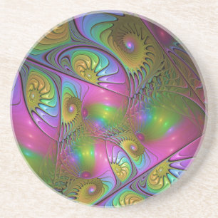 The Colourful Luminous Trippy Abstract Fractal Art Coaster