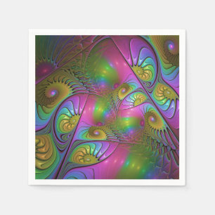 The Colourful Luminous Trippy Abstract Fractal Art Napkin