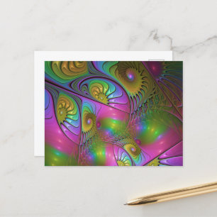 The Colourful Luminous Trippy Abstract Fractal Art Postcard