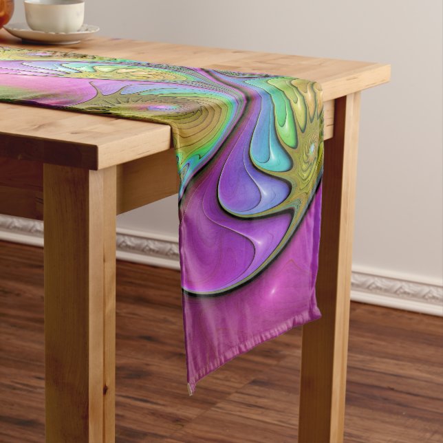 The Colourful Luminous Trippy Abstract Fractal Art Short Table Runner (In Situ)