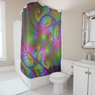 The Colourful Luminous Trippy Abstract Fractal Art Shower Curtain