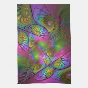 The Colourful Luminous Trippy Abstract Fractal Art Tea Towel