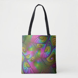 The Colourful Luminous Trippy Abstract Fractal Art Tote Bag