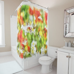 The Colours Of Spring On A Sunny Day Watercolor Shower Curtain