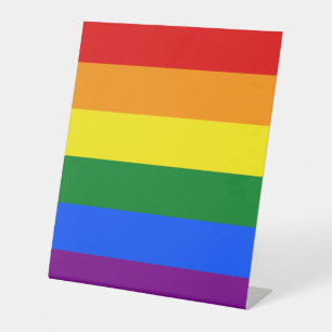 The colours of the rainbow pedestal sign