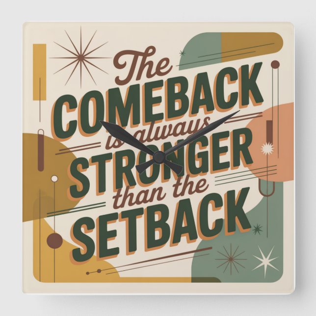 The Comeback Is Always Stronger Than The Setback Square Wall Clock (Front)