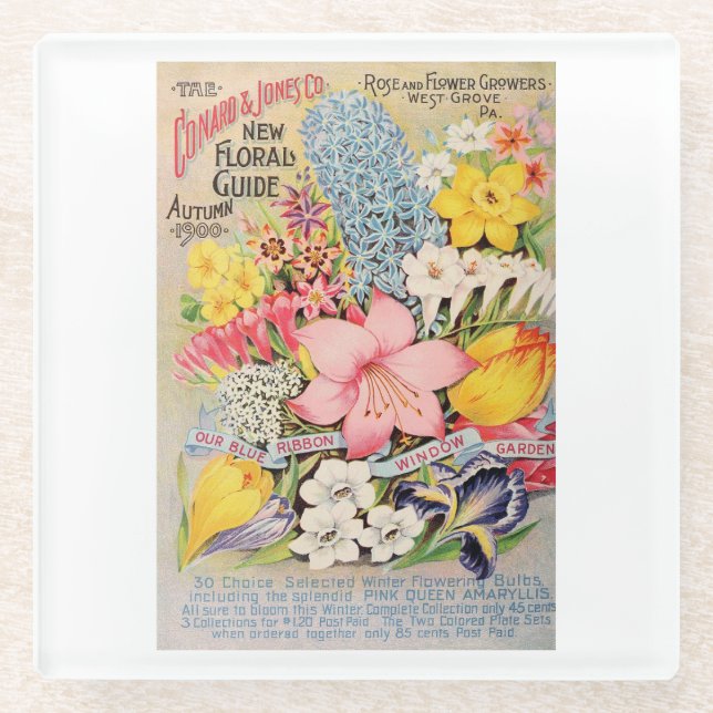 The Conard & Jones New Floral Guide Advertising Glass Coaster (Front)