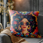 The Confident Woman Cushion<br><div class="desc">Embrace your unique style and celebrate diversity with this amazing design. It's made for strong, independent women who love expressing themselves. The design shows a confident woman in bold colours and cool patterns, rocking stylish sunglasses and statement earrings. Vibrant flowers and abstract art represent creativity and togetherness. Bring boldness and...</div>
