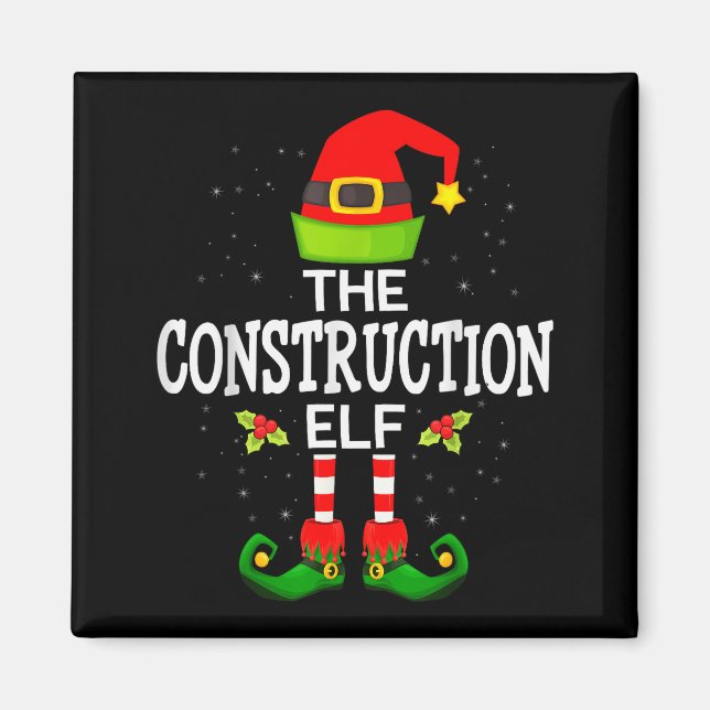 The Construction Elf Christmas Family Matching Paj Magnet (Front)