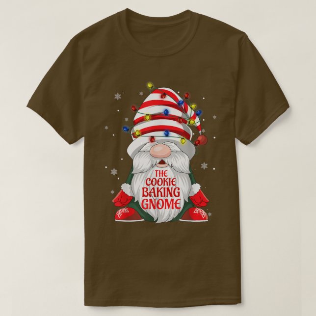 The Cookie Baking Gnome Buffalo Plaid Christmas Tr T-Shirt (Design Front)