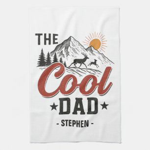 The Cool Dad – Rustic Mountain and Deer Design Tea Towel