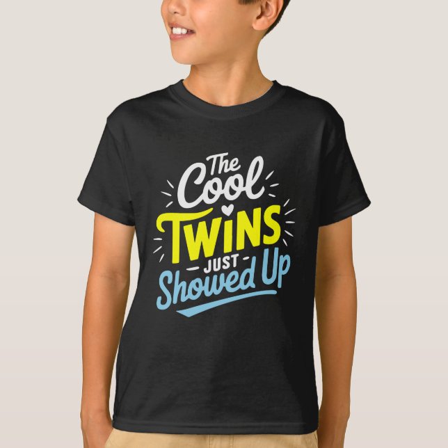 The Cool Twin Just Showed Up Twin Boy and Girl Mat T-Shirt (Front)