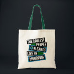 The Coolest People on Earth Live in Monrovia Tote Bag<br><div class="desc">This design features bold, layered text with the phrase "The Coolest People on Earth Live in Monrovia" in a striking cool color palette. A globe graphic, integrated with coordinating blue and green blocks, symbolizes the city's global appeal. The design is suitable for showcasing local pride, as it boldly declares Monrovia's...</div>