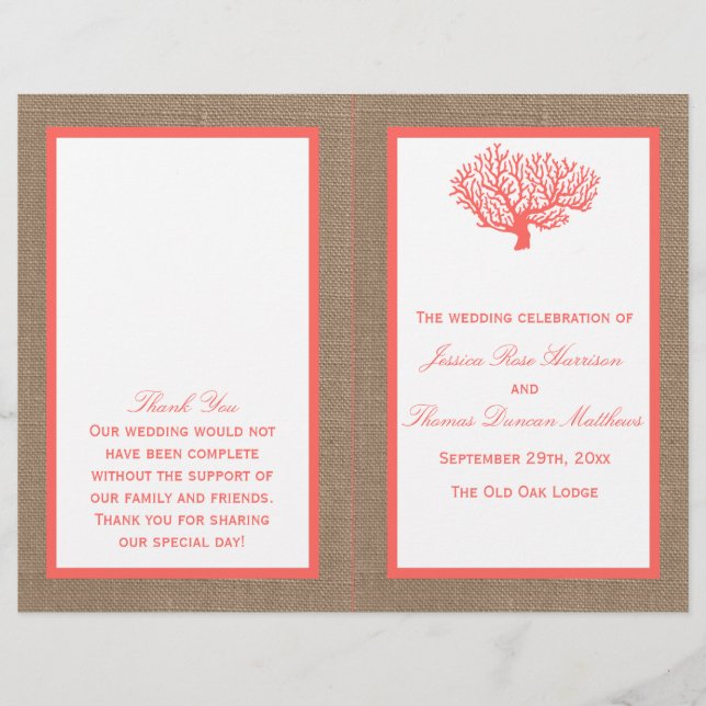 The Coral On Burlap Boho Beach Wedding Collection (Front)