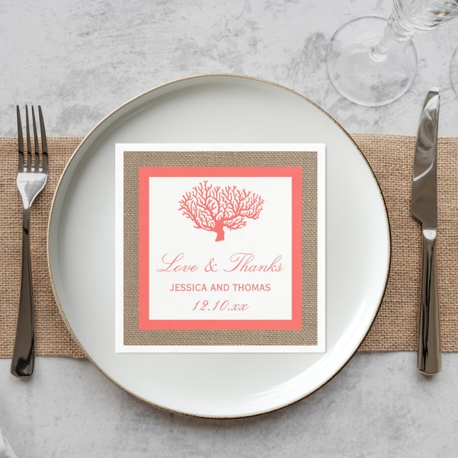 The Coral On Burlap Boho Beach Wedding Collection Napkin (Creator Uploaded)