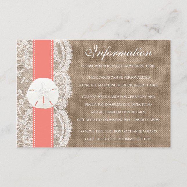 The Coral Sand Dollar Beach Wedding Collection Enclosure Card (Front)
