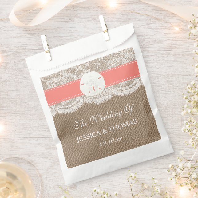 The Coral Sand Dollar Beach Wedding Collection Favour Bags (Clipped)