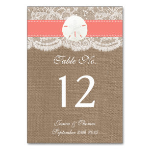 The Coral Sand Dollar Beach Wedding Collection Table Number