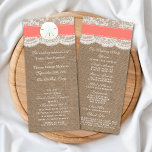 The Coral Sand Dollar Wedding Collection Programs Programme<br><div class="desc">The coral sand dollar beach wedding collection is a stunning design featuring a lovely rustic burlap effect background with a romantic vintage white lace effect trim finished with a stunning sand dollar and coral ribbon. These programs can be personalised for your special occasion and would make the perfect template for...</div>