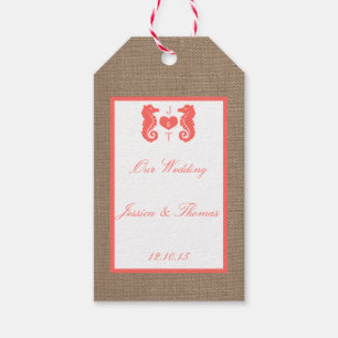 The Coral Seahorse Burlap Beach Wedding Collection Gift Tags