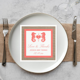 The Coral Seahorse Burlap Beach Wedding Collection Napkin
